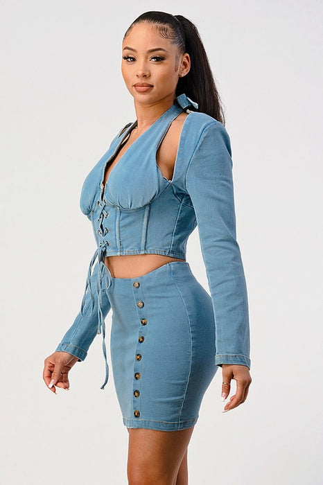 Life of The Party Denim Skirt Set