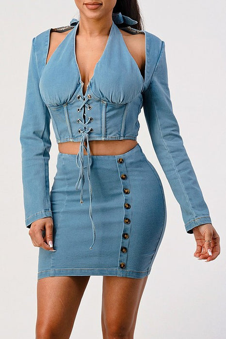 Life of The Party Denim Skirt Set