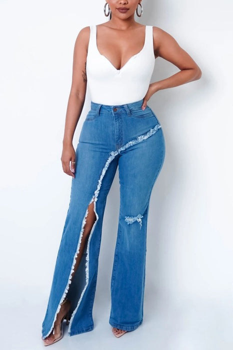 Women's Assymetrical Slit Jeans