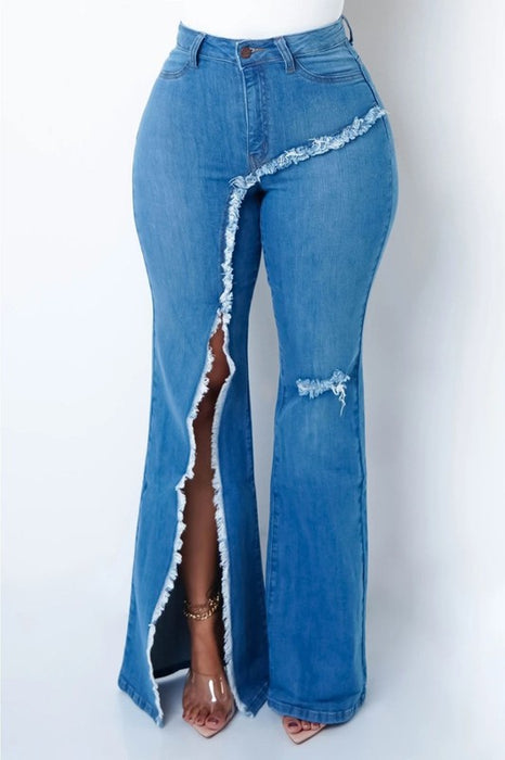 Women's Assymetrical Slit Jeans