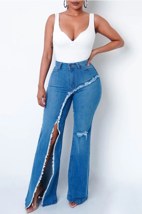 Women's Assymetrical Slit Jeans