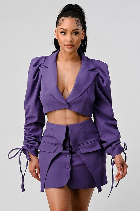 Elegant Lady Cropped Blazer Skirt Set