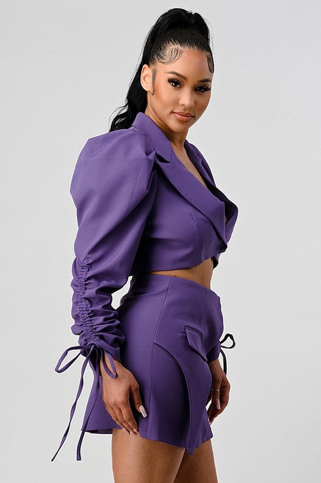 Elegant Lady Cropped Blazer Skirt Set