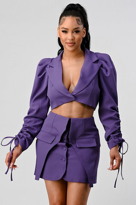 Elegant Lady Cropped Blazer Skirt Set