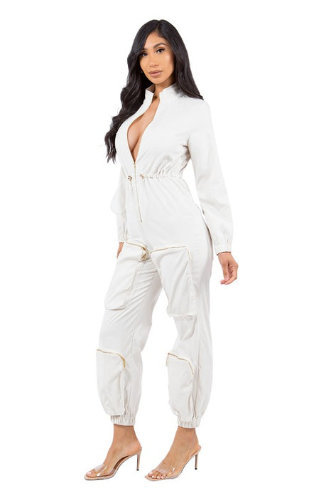 WHITE CARGO STYLE JUMPSUIT