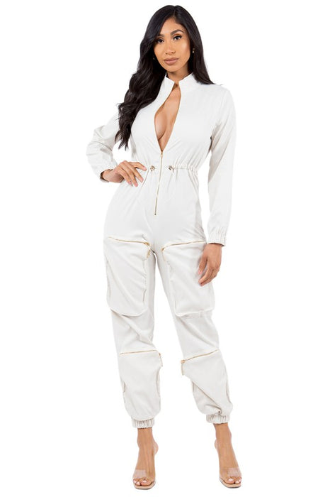 WHITE CARGO STYLE JUMPSUIT