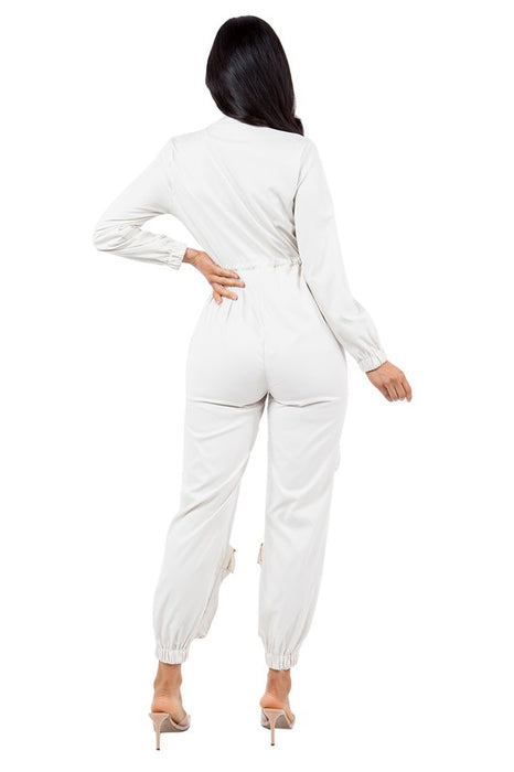 WHITE CARGO STYLE JUMPSUIT