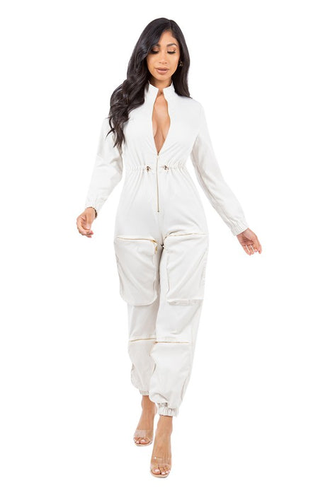 WHITE CARGO STYLE JUMPSUIT