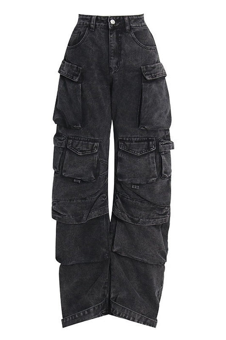 FADED BLACK CARGO STYLE DENIM PANTS