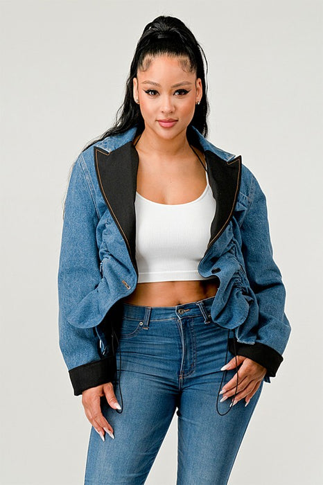 Trendy Girl Ruched Denim Blazer