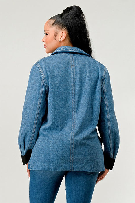 Trendy Girl Ruched Denim Blazer