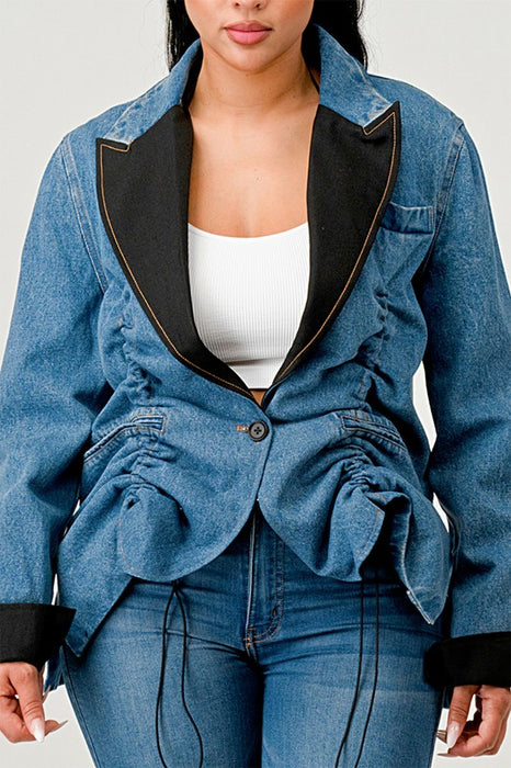 Trendy Girl Ruched Denim Blazer