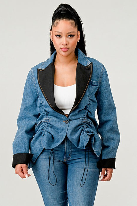 Trendy Girl Ruched Denim Blazer