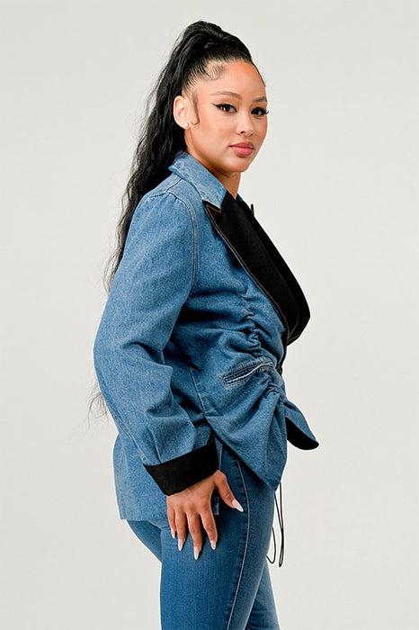 Trendy Girl Ruched Denim Blazer