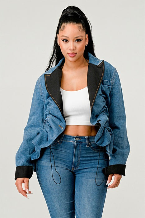 Trendy Girl Ruched Denim Blazer