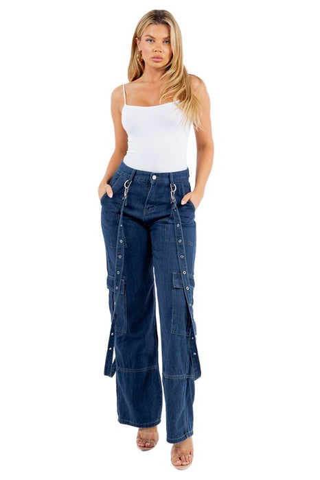 CHAINED DENIM CARGO JEANS