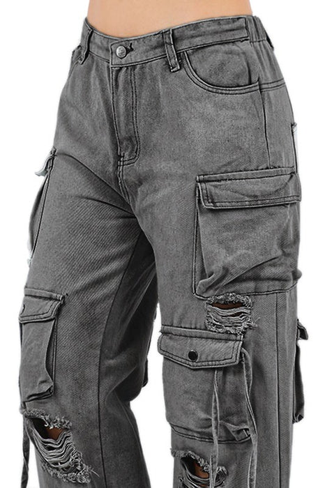 MULTI POCKET CARGO STYLE DENIM PANTS