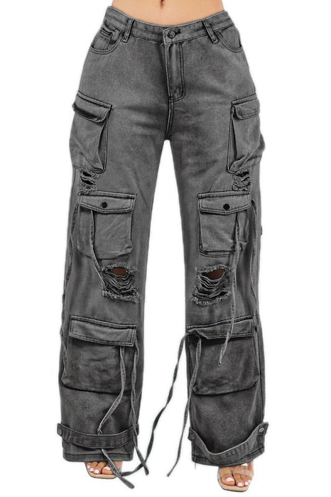 MULTI POCKET CARGO STYLE DENIM PANTS