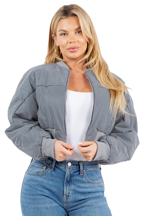 SEXY REFLECTIVE CROPPED PUFFER COAT