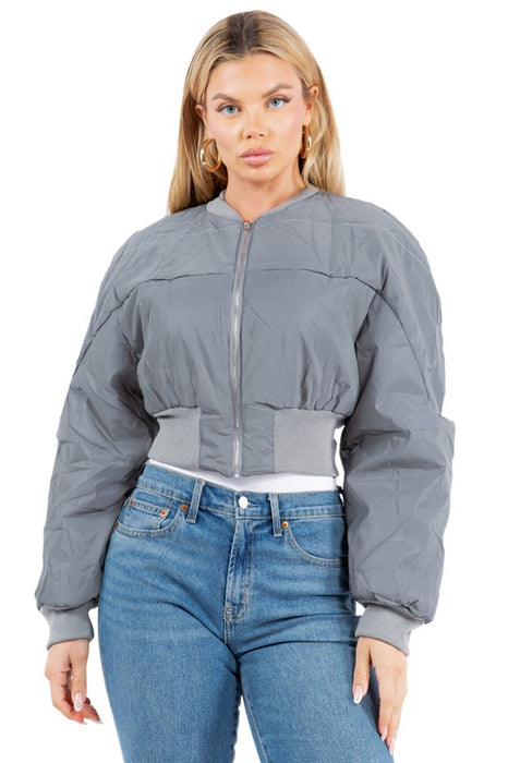 SEXY REFLECTIVE CROPPED PUFFER COAT