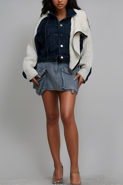 Denim and Knit Multi Fabric Sweater