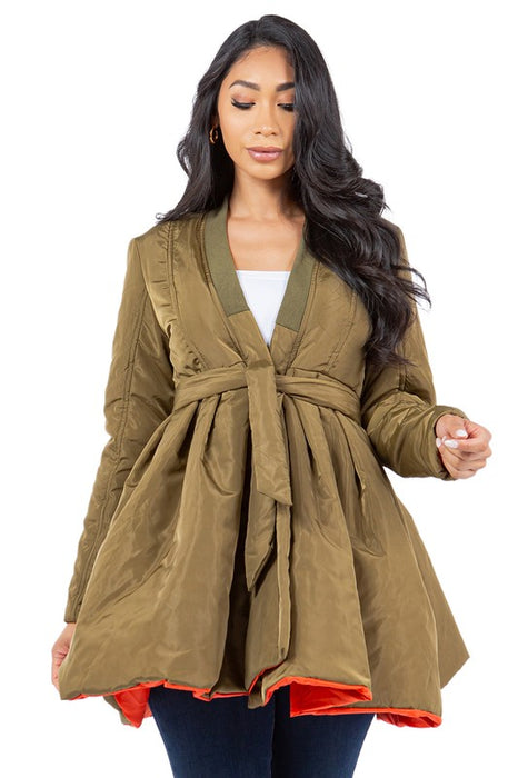 Fancy Khaki Colored Wrap Around Coat