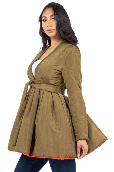 Fancy Khaki Colored Wrap Around Coat