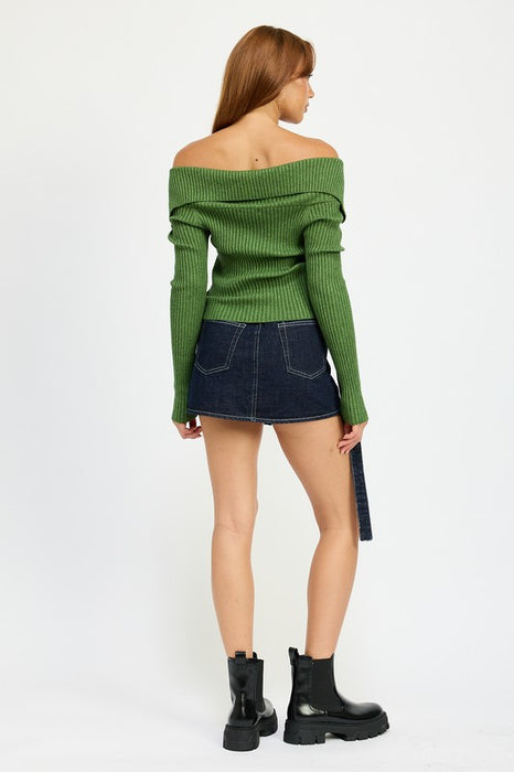 Cold Shoulder Ribbed Zip Up Top