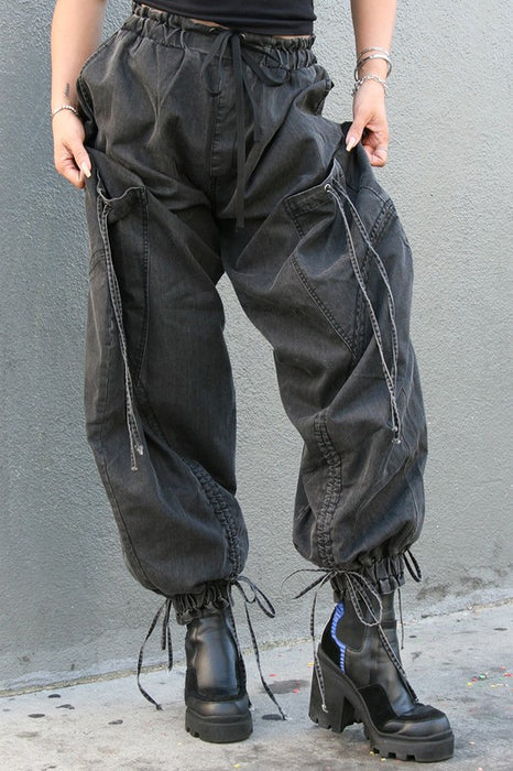 Urban Chic Drawstring Denim Cargo Pants