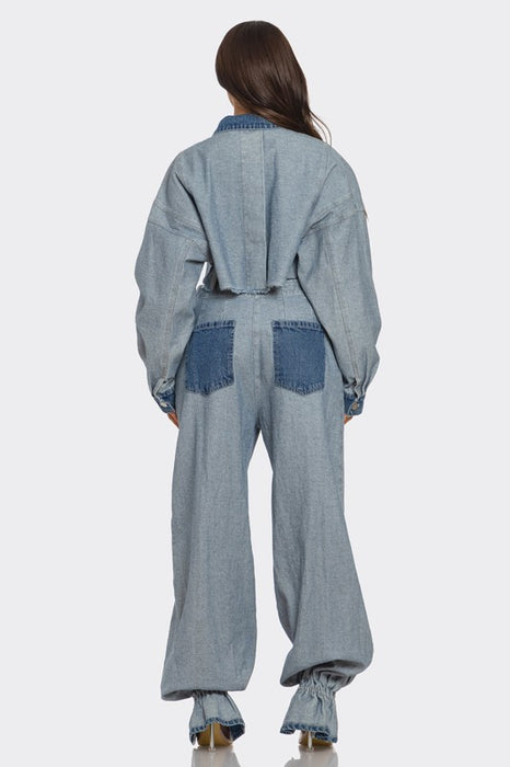 Cropped Contrast Denim Set