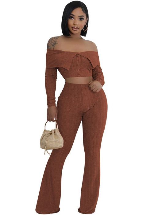 Off Shoulder Flared Sweater Weather 2-Piece Set