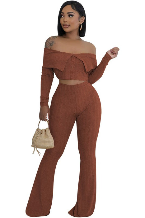 Off Shoulder Flared Sweater Weather 2-Piece Set