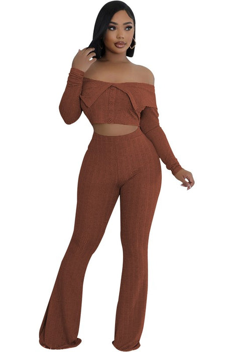 Off Shoulder Flared Sweater Weather 2-Piece Set