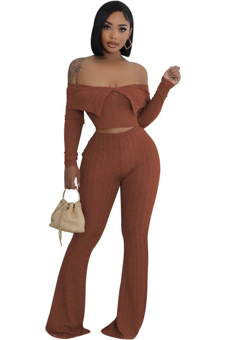 Off Shoulder Flared Sweater Weather 2-Piece Set