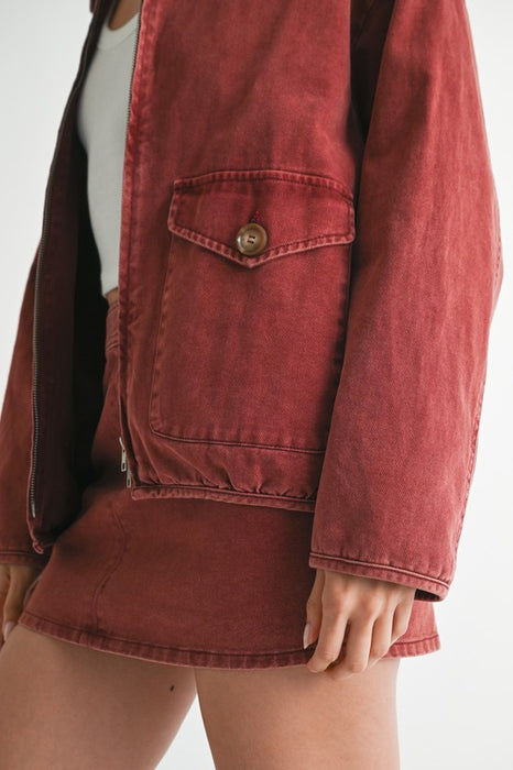 LONG SLEEVE COLLARED DENIM JACKET