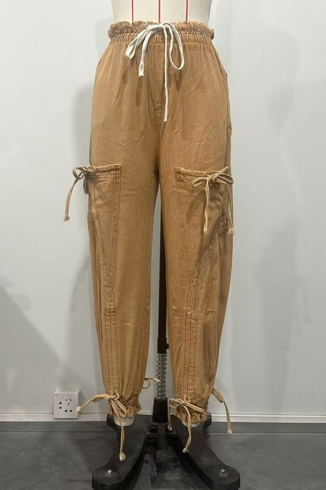 Boho Chic Khaki Harem Cargo Pants