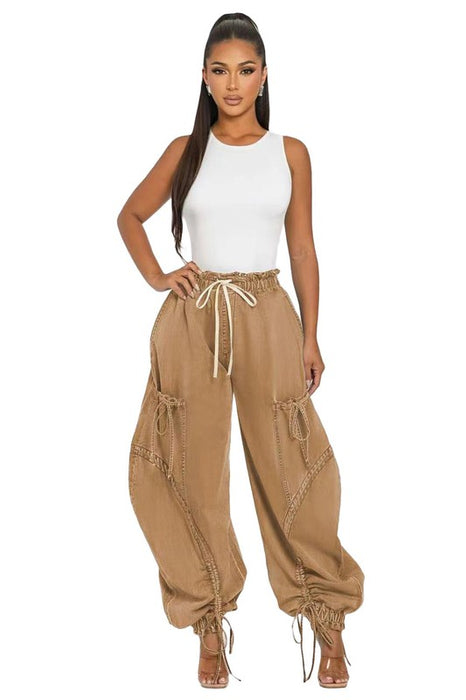 Boho Chic Khaki Harem Cargo Pants