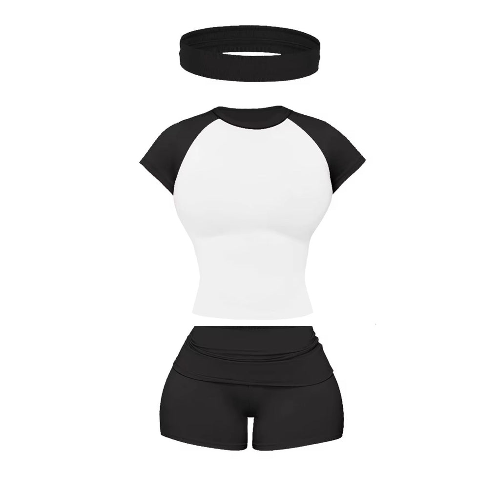 2-piece color block short sleeve set