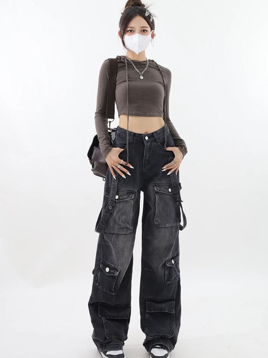 Women's Vintage Faded Baggy Cargo Jeans