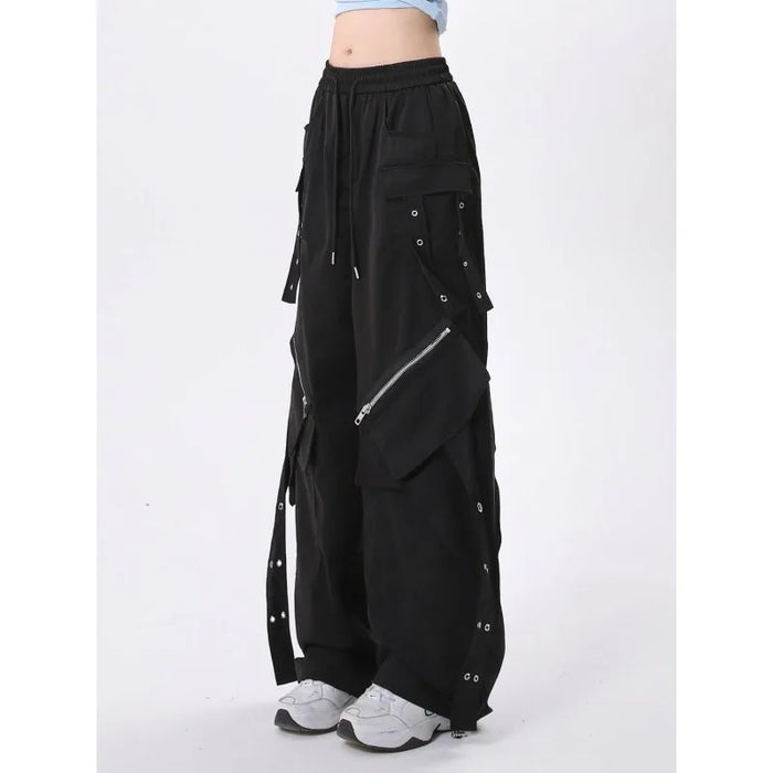 Trendy Wide Leg Cargo Pants With Zippers