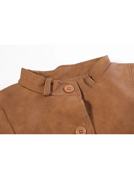 Women's Vintage Brown Leather Coat