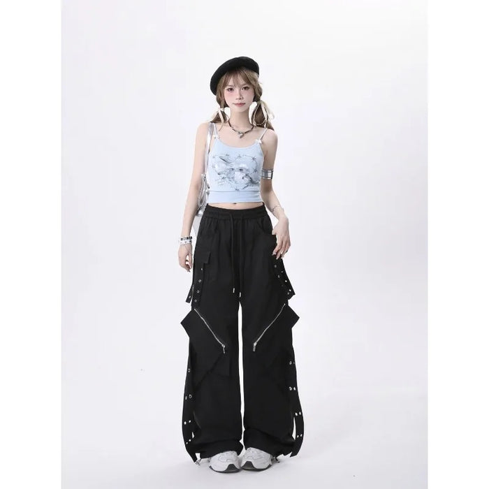 Trendy Wide Leg Cargo Pants With Zippers