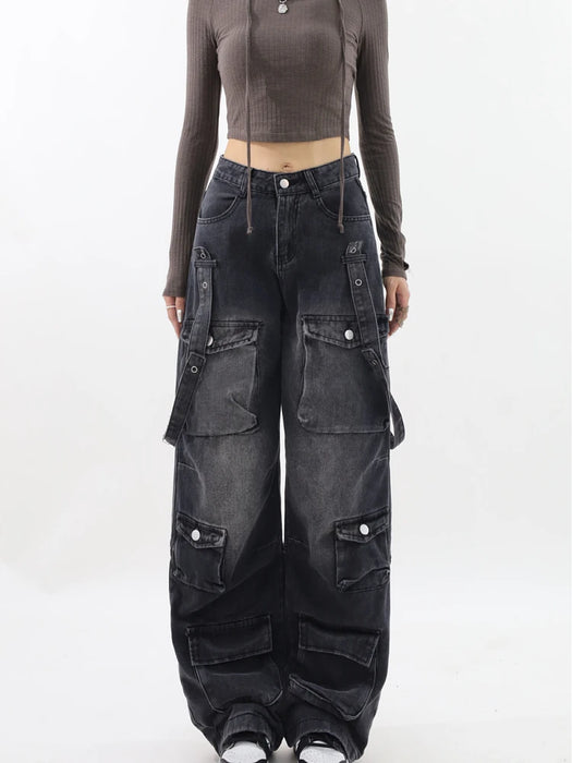 Women's Vintage Faded Baggy Cargo Jeans