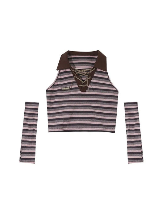 Women's Vintage Striped Shirt With Removable Sleeves