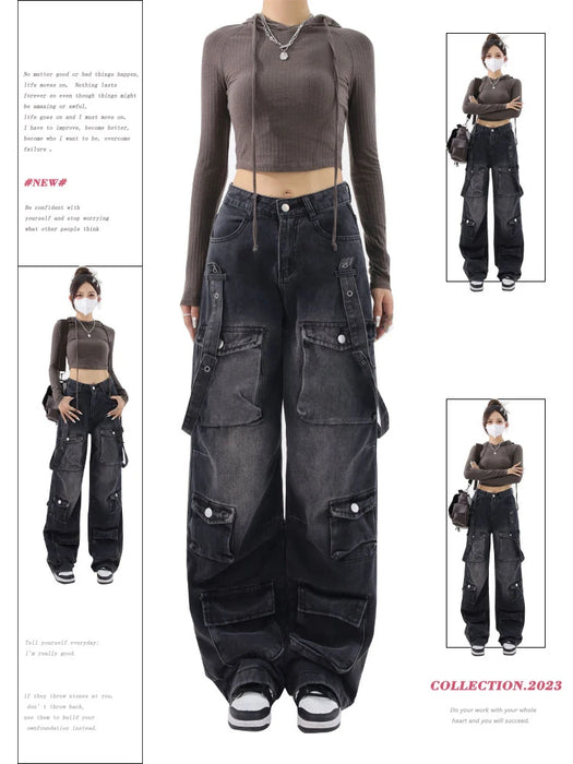 Women's Vintage Faded Baggy Cargo Jeans