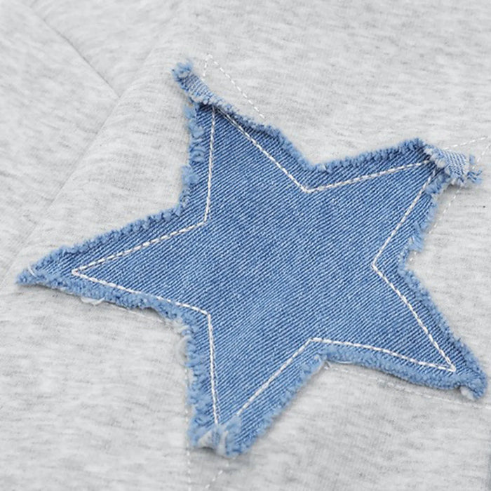 New Zip Up Denim Star Patch Hoodie