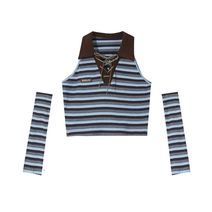 Women's Vintage Striped Shirt With Removable Sleeves