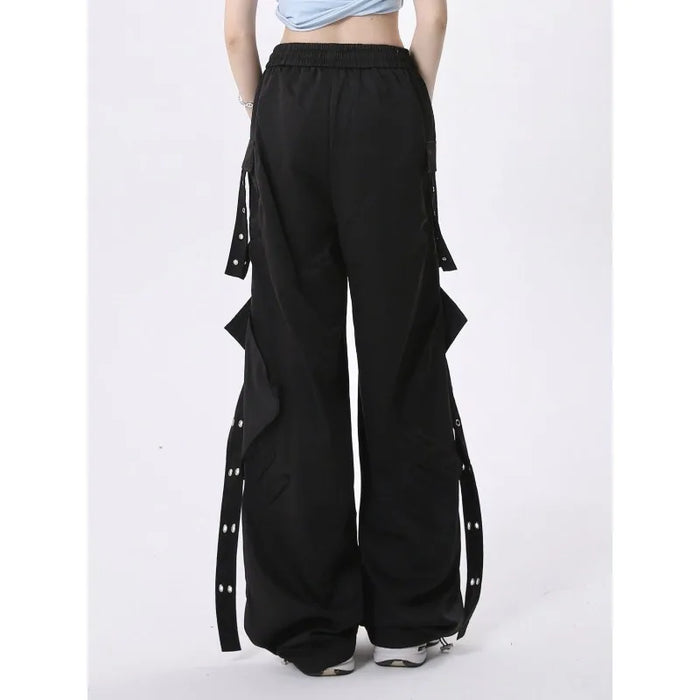 Trendy Wide Leg Cargo Pants With Zippers