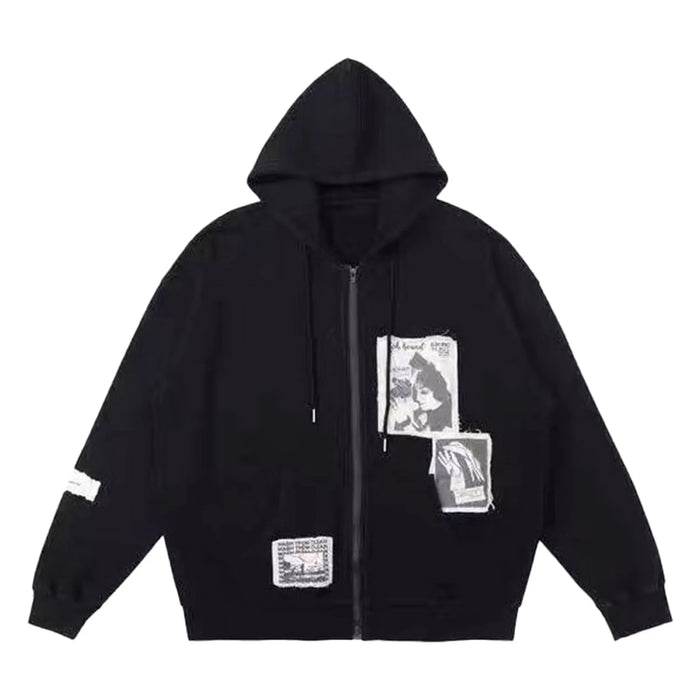 Patched Zip Up Y2K Aesthetic Hoodie