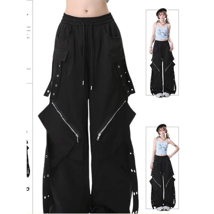 Trendy Wide Leg Cargo Pants With Zippers